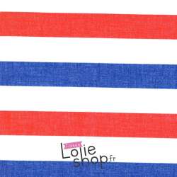 Tissu Voile Polyester Grosse Rayures Bleu Blanc Rouge