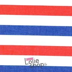 Tissu Voile Polyester Grosse Rayures Bleu Blanc Rouge