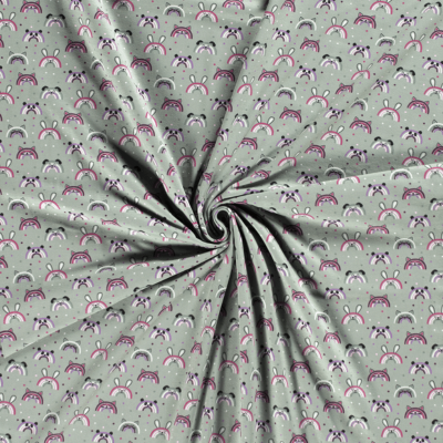 Jersey de Coton Imprimé Lapins Sur couleur  menthe