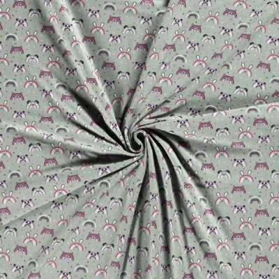 Jersey de Coton Imprimé Lapins Sur couleur menthe