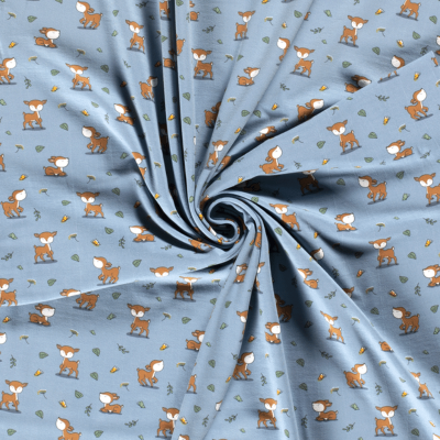 Tissu Jersey Coton Motif Gazelles Fond Indigo pour bébé