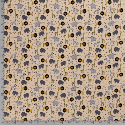 Tissu Jersey de coton imprimé animaux sauvages beige pour enfants