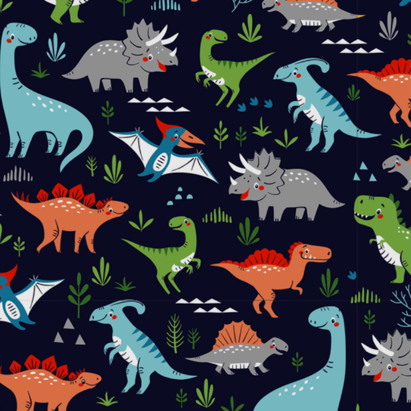 Tissus Jersey de coton marine motifs petits dinosaures