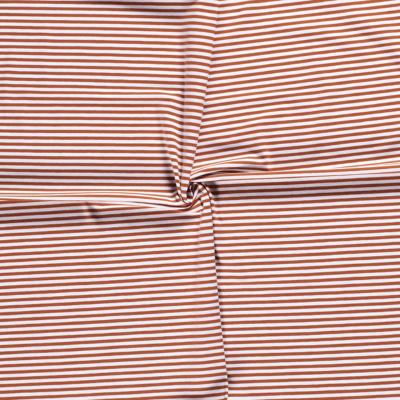 tissus jersey de coton marinière a rayures fines brique