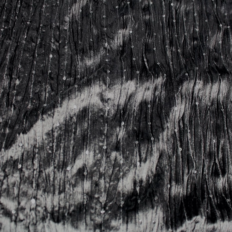tissu Panne de velours noir à paillettes