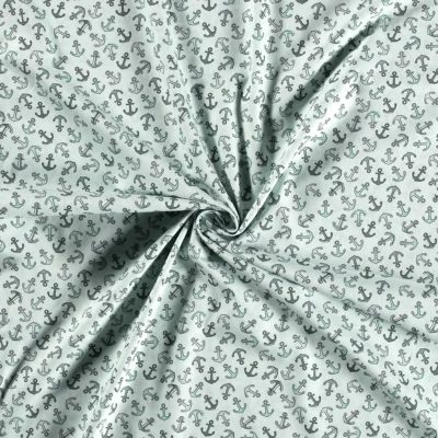 popeline de coton menthe motif mini ancres