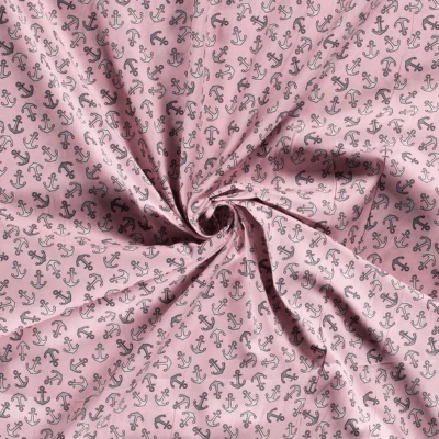 Tissu popeline de coton rose clair motif mini ancres