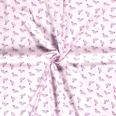 Tissu popeline de coton rose clair motif licorne