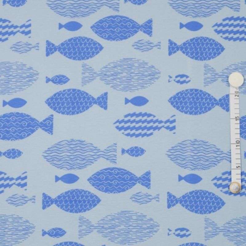 Tissus Jersey coton imprimé poisson fond bleu