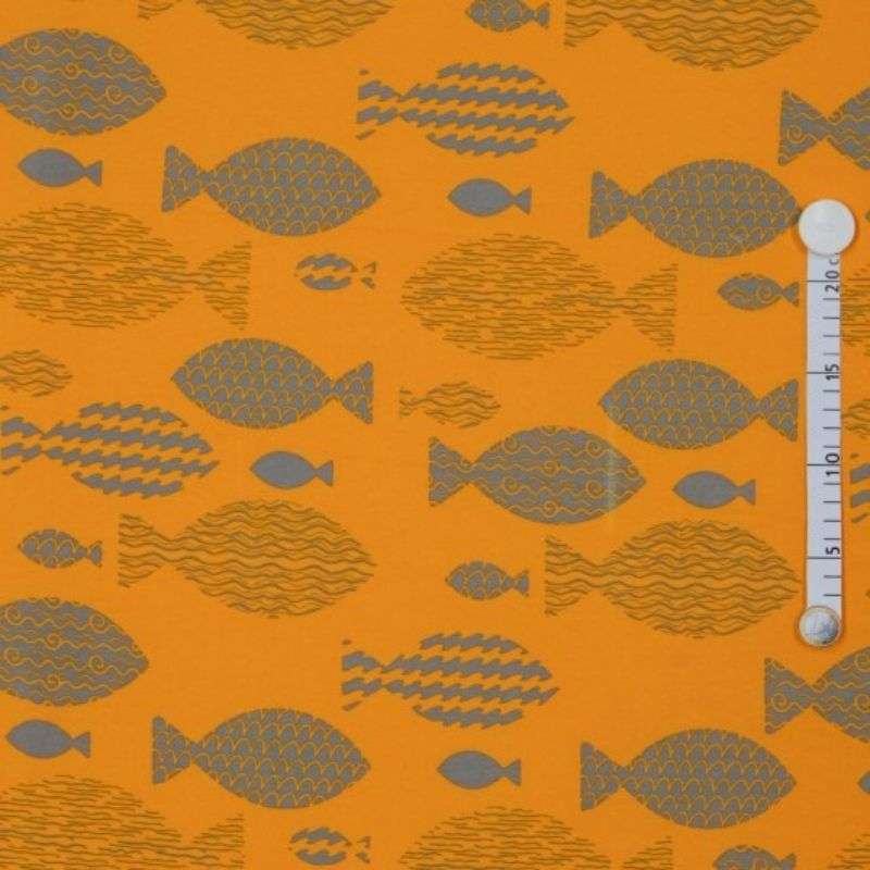 Tissus Jersey coton imprimé poisson fond ocre