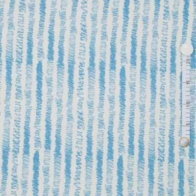 Tissus Jersey coton imprimé rayures irrégulières bleu sur fond blanc
