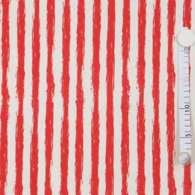 Tissus Jersey coton imprimé rayures irrégulières rouge sur fond blanc