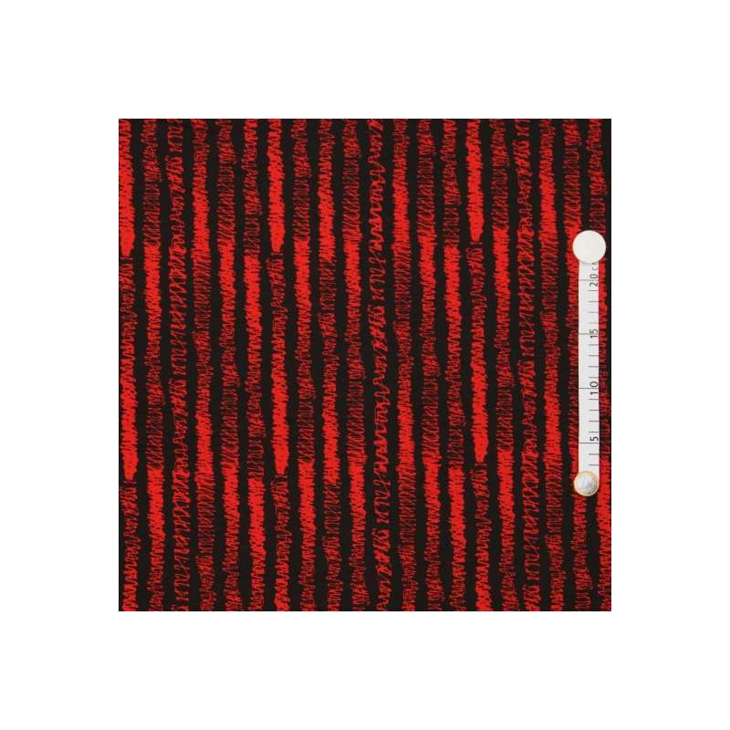 Tissus Jersey coton imprimé rayures irrégulières rouge sur fond noir