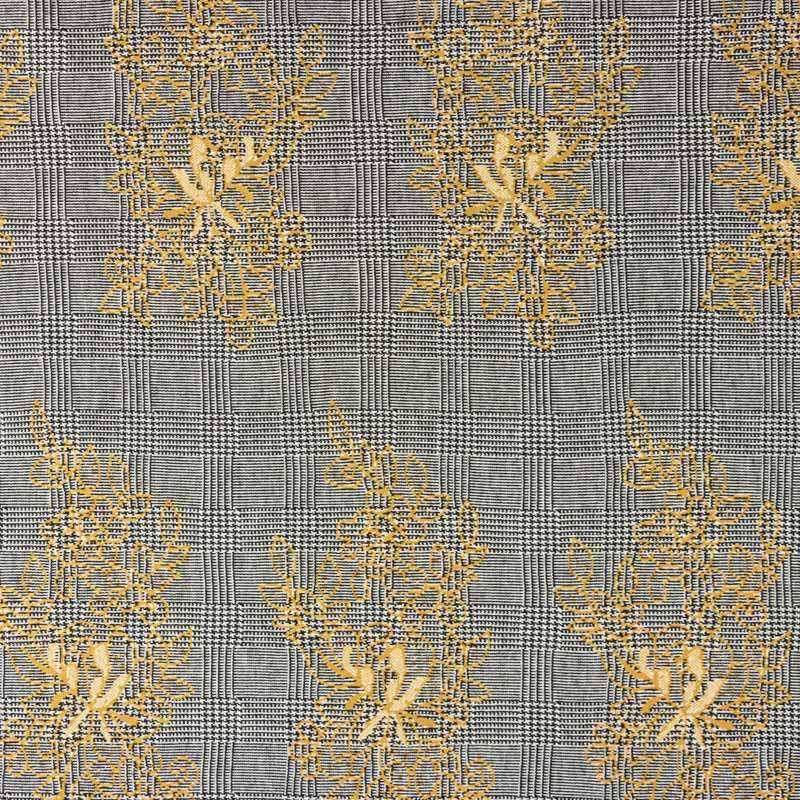 Maille Jacquard Motif Prince De Galles Ton Gris Imprimé fleurs dorées