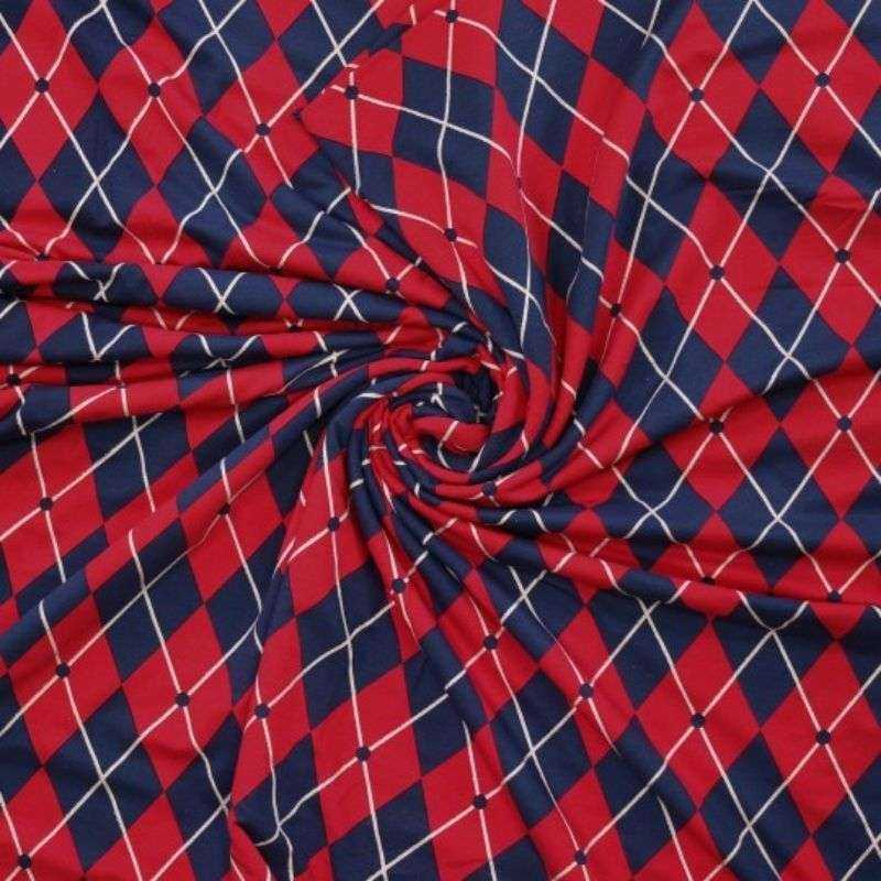 Tissu Jersey Coton motif losanges marine et rouge