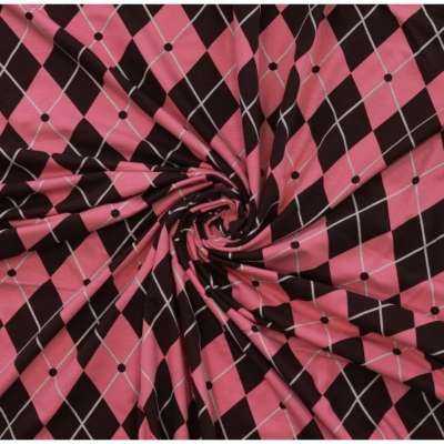 Tissu Jersey Coton motif losanges vieux rose et noir