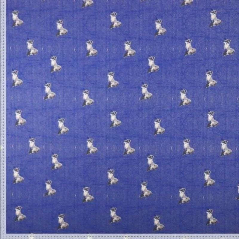 Tissu Jersey Coton Motifs Renard sur fond bleu