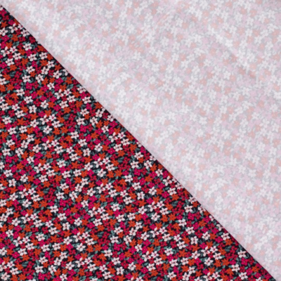 coton viscose motif fleurs des champs ton fuchsia