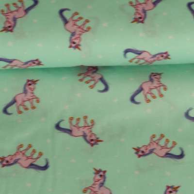 popeline de coton vert clair motif licorne