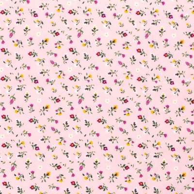 Tissu coton Popeline thème Floral sur fond rose