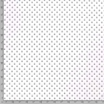 popeline de coton motif mini ancre noir sur fond blanc