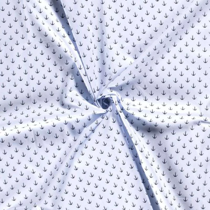 popeline de coton motif mini ancre sur fond bleu bébé