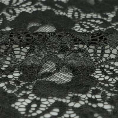 Tissu dentelle motif fleurs uni noir vendu au coupon