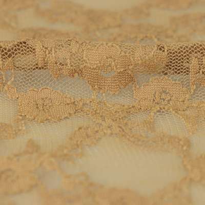 Tissu dentelle motif fleurs uni Camel