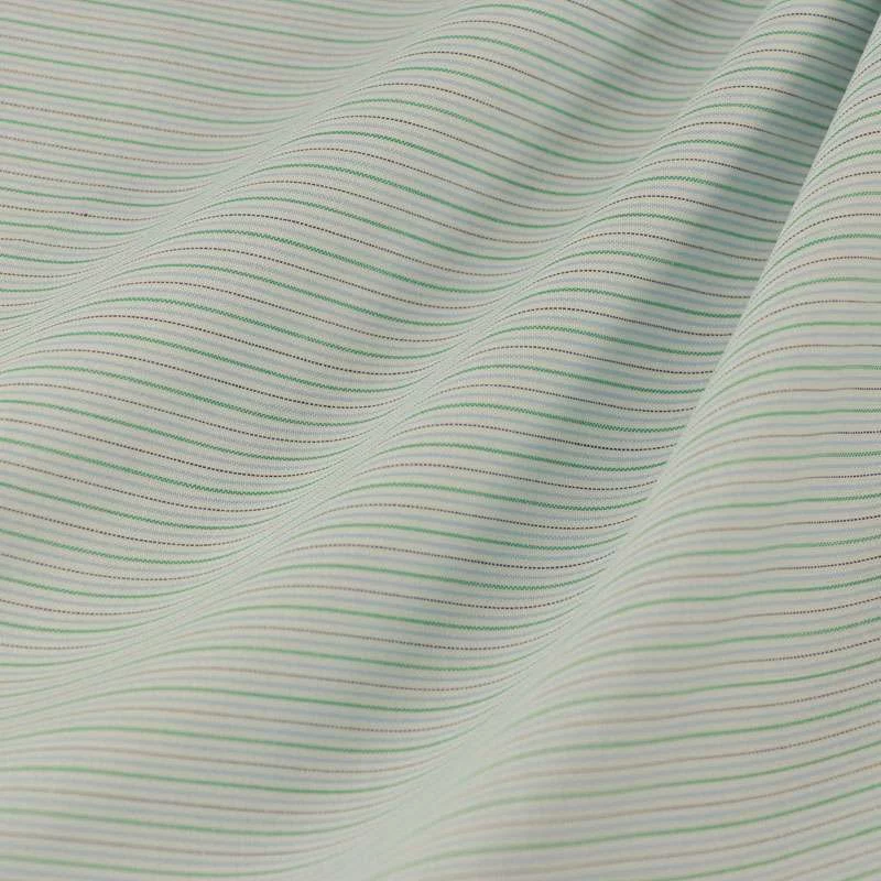 Popeline De Coton A Rayures vert-Bleu Et Noir Sur Fond blanc - Au Mètre