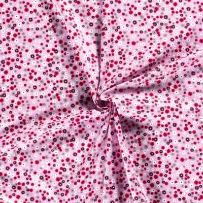 Tissu Popeline Coton Imprimé Petites Fleurs Sur Fond Rose