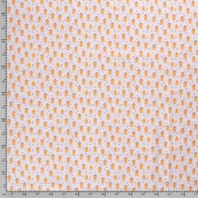 Tissu Popeline Coton motif cabane Gris