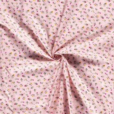 Tissu popeline de coton fleuri fond rose