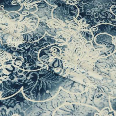 Tissu venezia Maillot de bain motif  fleurs Gomme ton bleu vendu au coupon