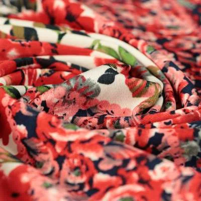 Tissu venezia Maillot de bain motif fleur ton rouge