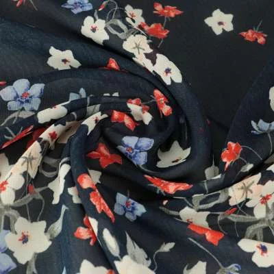 Mousseline imprimé motif floral marine vendu au coupon