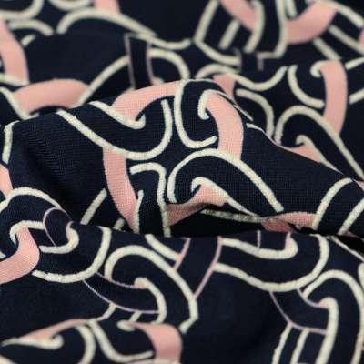 Tissu venezia lycra maillot de bain motif Chaine rose sur fond marine