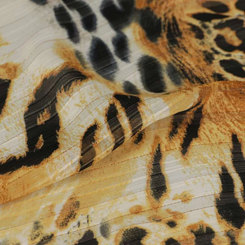 Tissu mousseline lurex Oslo motif tigre beige vendu au coupons