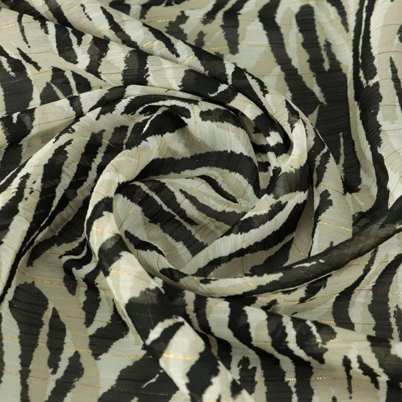 Mousseline Oslo motif tigre noir-écru vendu au coupons