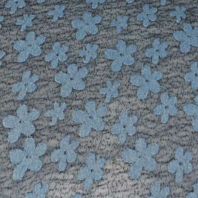 Tissu dentelle bleu Vintage motif fleurs vendu au coupon