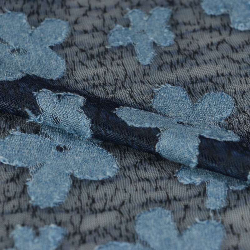 Tissu dentelle bleu Vintage motif fleurs