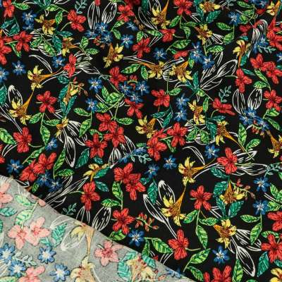 Fibranne viscose noir imprimé floral