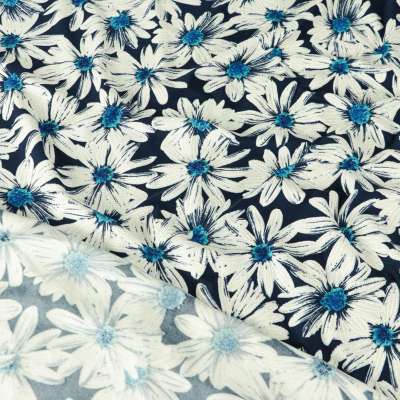 Tissu  maillot de bain motif grandes marguerites bleu