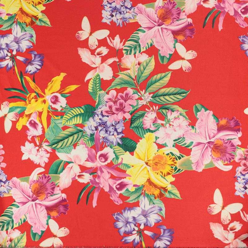 Woolpeach Motif Floral Imprimé En France Fond Rouge