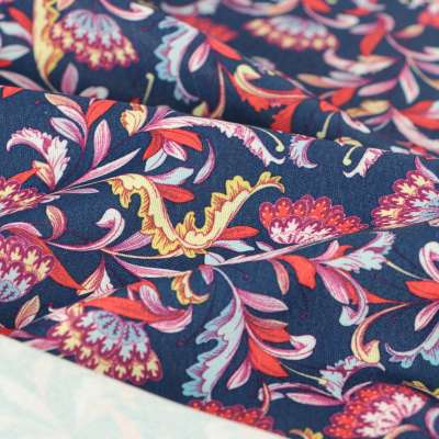 Microfibre Woolpeach Motif Fleurs-feuillages Imprimé En France Fond Marine