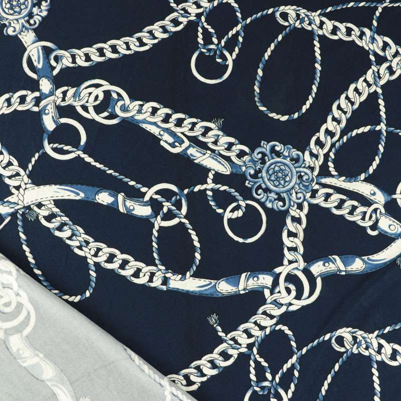 Tissu venezia lycra maillot de bain marine motif chaînes vendu au coupon