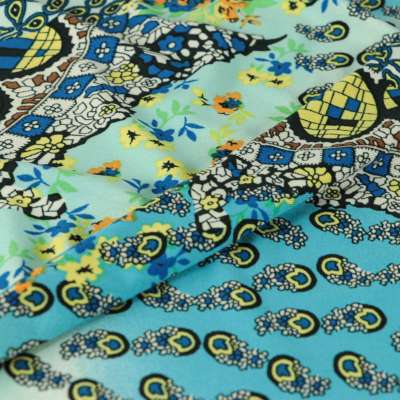 Tissu venezia lycra maillot de bain ton bleu motif patchwork vendu au coupon
