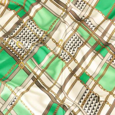 Satin toucher soie motif chaines ton vert tissus imprimés en europe vendu au coupon