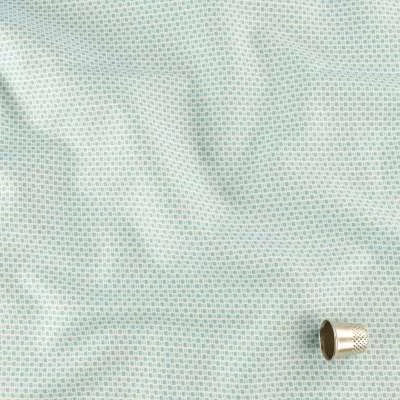 Tissu popeline coton motif mini carreaux bleu ciel sur fond écru vendu au coupon