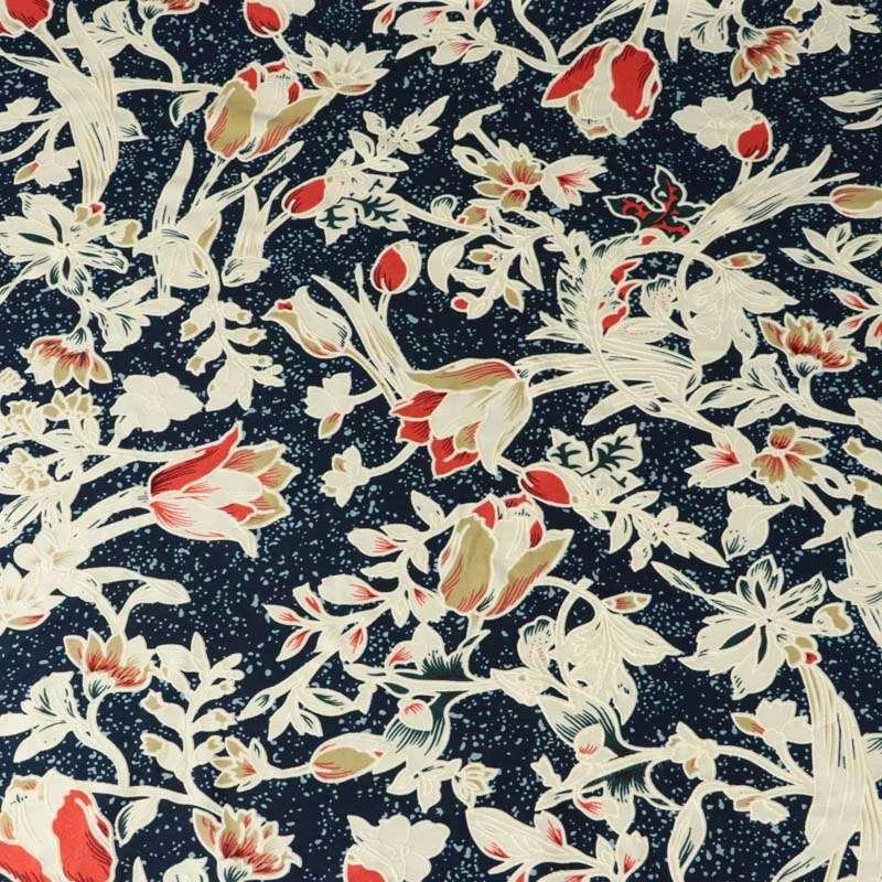 Tissu venezia lycra maillot de bain marine motif floral vendu au coupon