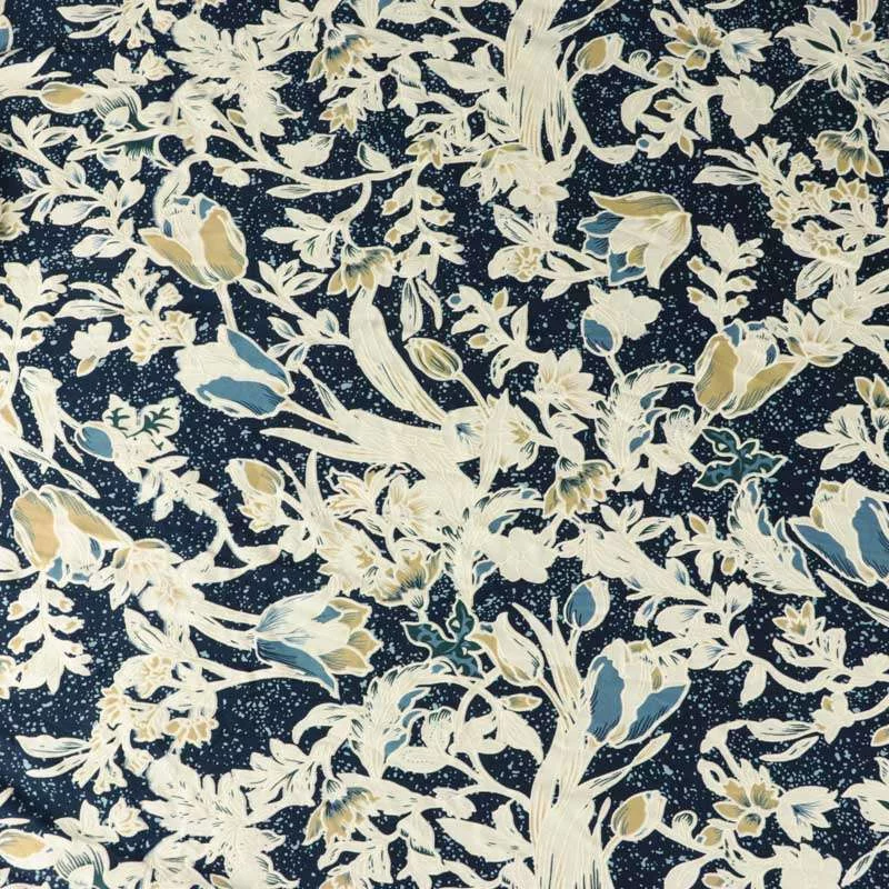 Tissu venezia gomme lycra maillot de bain marine motif floral- feuillages vendu au coupon